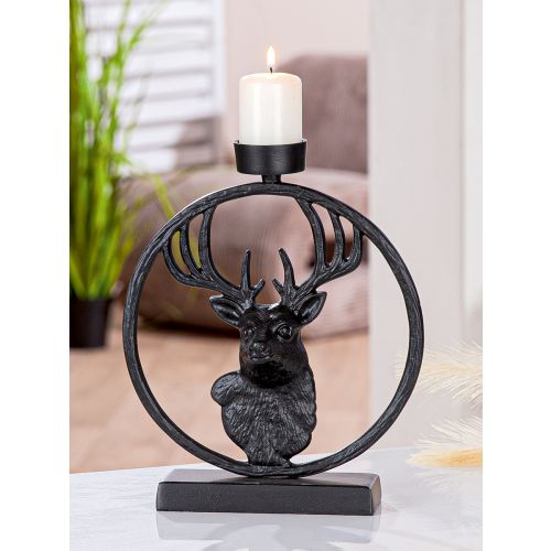 Teelichtleuchter, rund, "Deer in Circle", Hirschmotiv