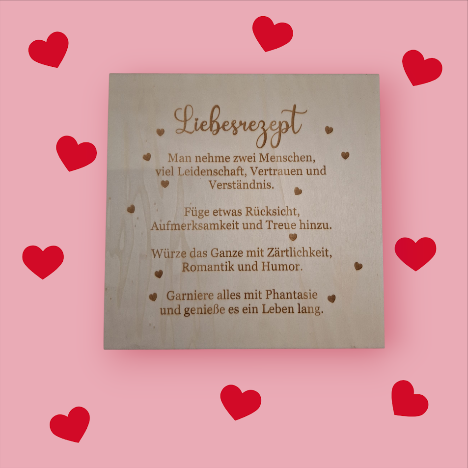 Liebesrezept – Gravierte Holztafel