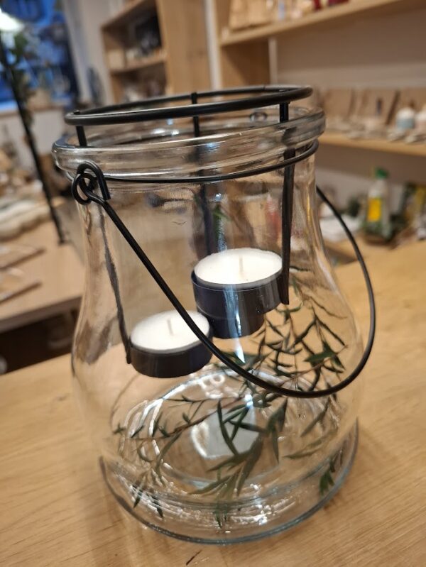 Stilvolle Glaslaterne mit Metalleinsatz Höhe 19 cm – Bild 2