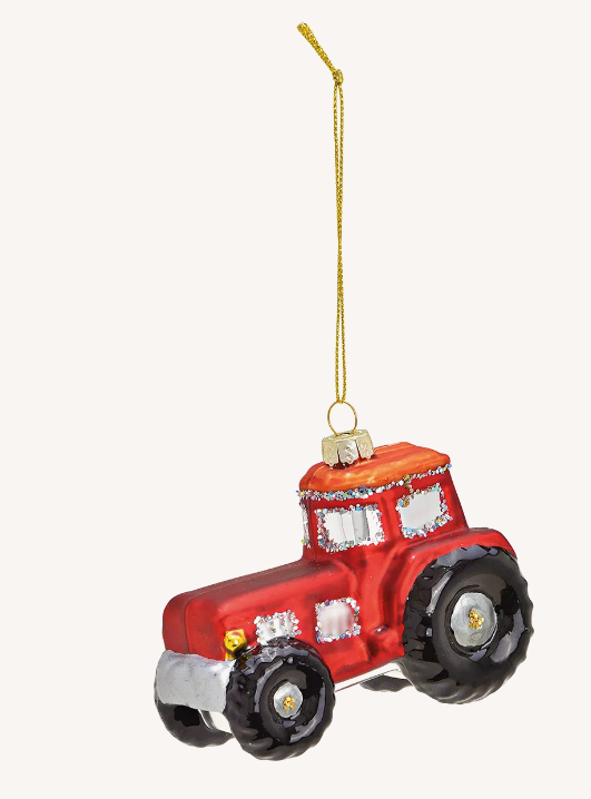 Weihnachtsbaumanhänger Traktor aus Glas, rot  – 9x7x5 cm
