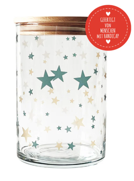 Vorratsglas bunter Sternenzauber – Magie für dein Zuhause - gefertigt von Menschen mit Handicap!