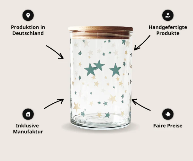 Vorratsglas bunter Sternenzauber – Magie für dein Zuhause - gefertigt von Menschen mit Handicap! – Bild 2
