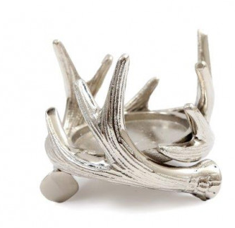 Eleganter Kerzenhalter aus Aluminium mit Geweih-Design – Silber, für Stumpenkerzen