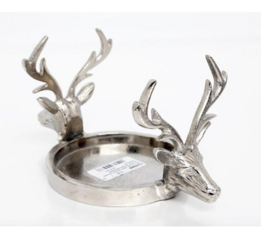 Eleganter Kerzenhalter aus Aluminium mit Hirschkopf-Design – Silber, für Stumpenkerzen
