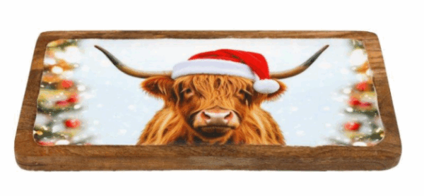 Emailletablett mit Hochlandrindmotiv 40x19 cm