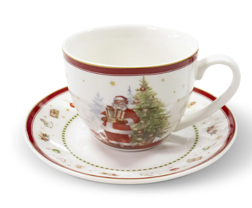 Vintage-Porzellan Weinhnachtstasse und -untertasse