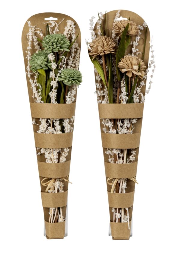 Trockenblumengesteck verpackt in Kraftpapier h=45cm sort. 2erSET