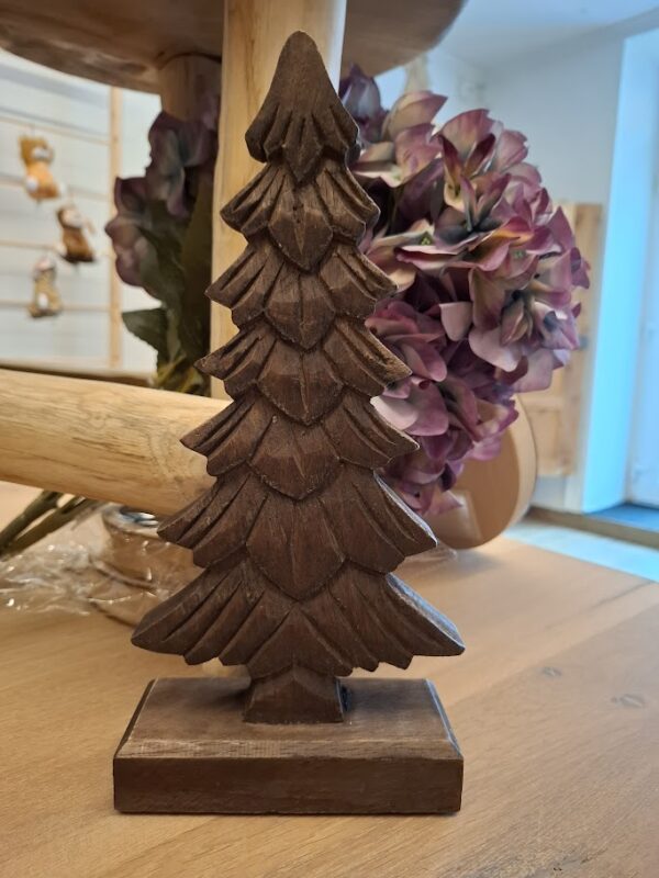 Aufsteller Tannenbaum Winterszene aus Mangoholz weiß