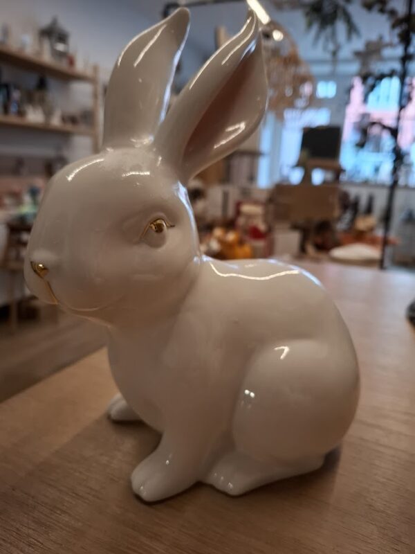 Zuckersüßer Hase mit rosa Ohren und goldenem Näschen