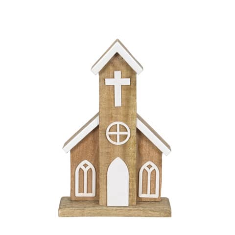 Dekorative Kirche aus Mangoholz – 19x5x30 cm – Weiß