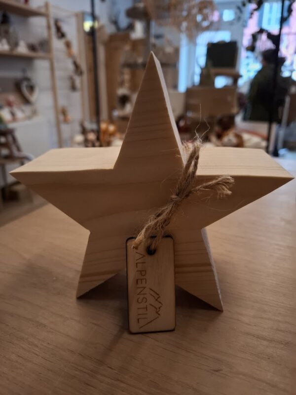 Holzstern natur Höhe 14 cm