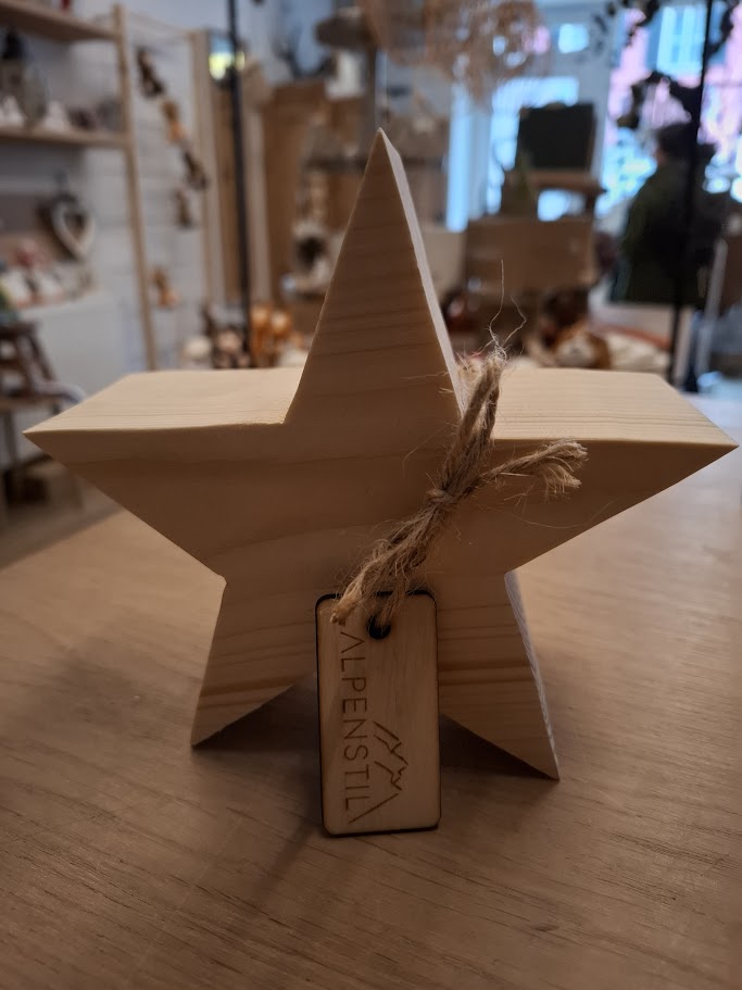 Holzstern natur Höhe 14 cm