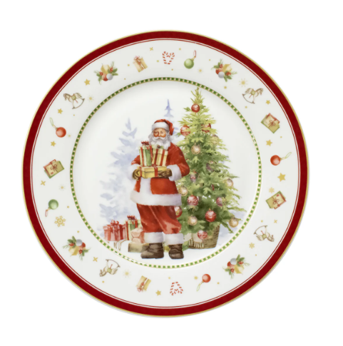 Weihnachts-Dessertteller aus Vintage-Porzellan mit Weihnachtsmann-Motiv