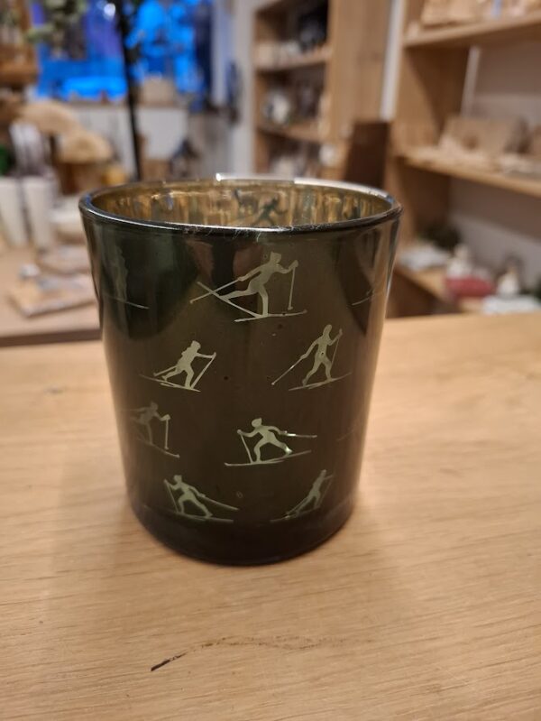Windlicht Skimotiv Langläufer aus Glas – grün – Bild 2