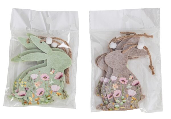 Filzhasen mit Blumenmuster 10,5x5cm zum Hängen, Setpreis f. 3 Stk. sort.