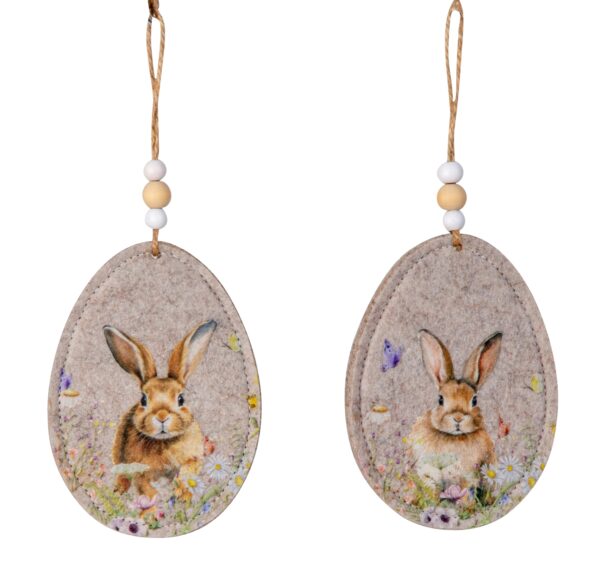 Filz-Ei  SET (h=11,5cm) mit Hasendesign zum Hängen total h=22cm