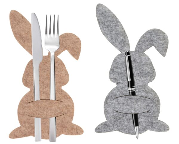 Filz Osterhase Grau & Braun mit Schlitz – Dekohalter für Besteck & Karten, 23 cm