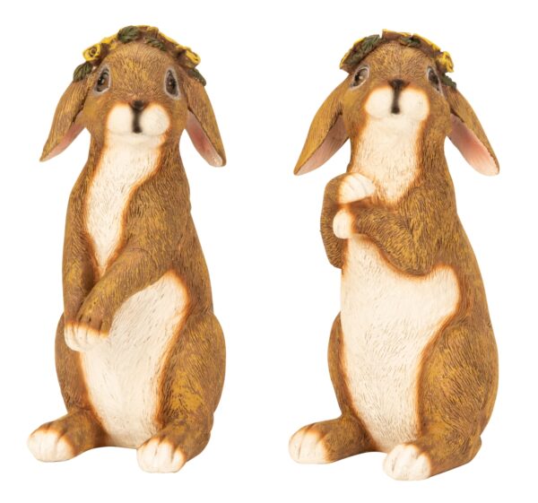 Niedliche Osterhasen stehend mit Blumenkranz  (2erSET)