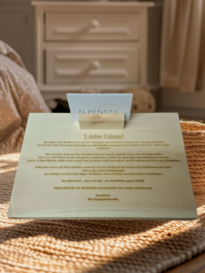 Holzschild für Ferienwohnungen – Sicherheit mit Herz